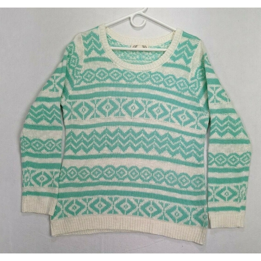 Pink Rose‎ Womens Sweater Size XL Acrylic Teal White